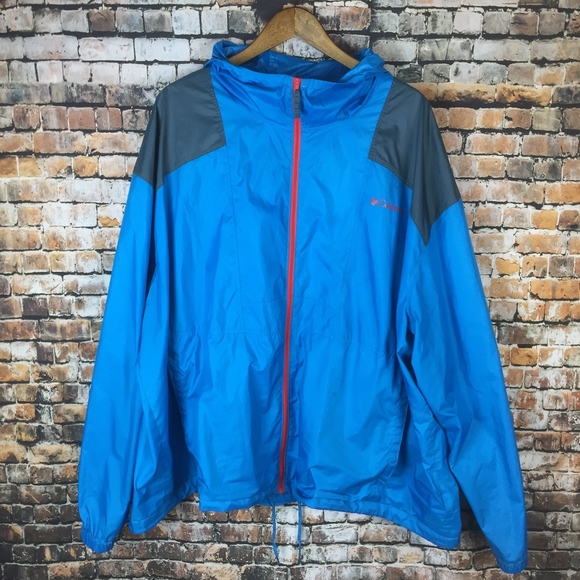 Columbia Other - Columbia Blue Hooded Windbreaker with Red Trim